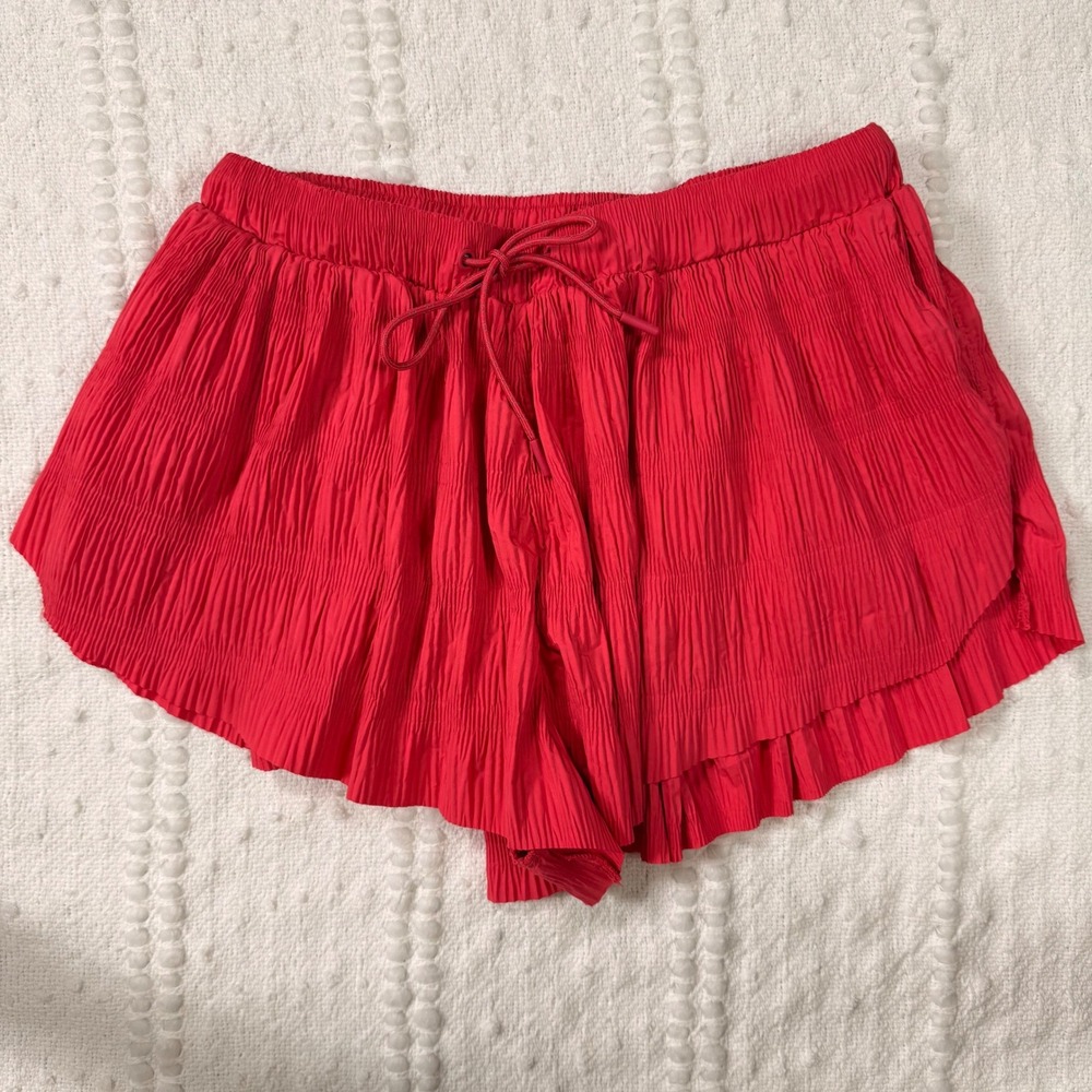 FP Movement Get Your Flirt On Shorts Pink Crinkle Smocked Running Womens Medium